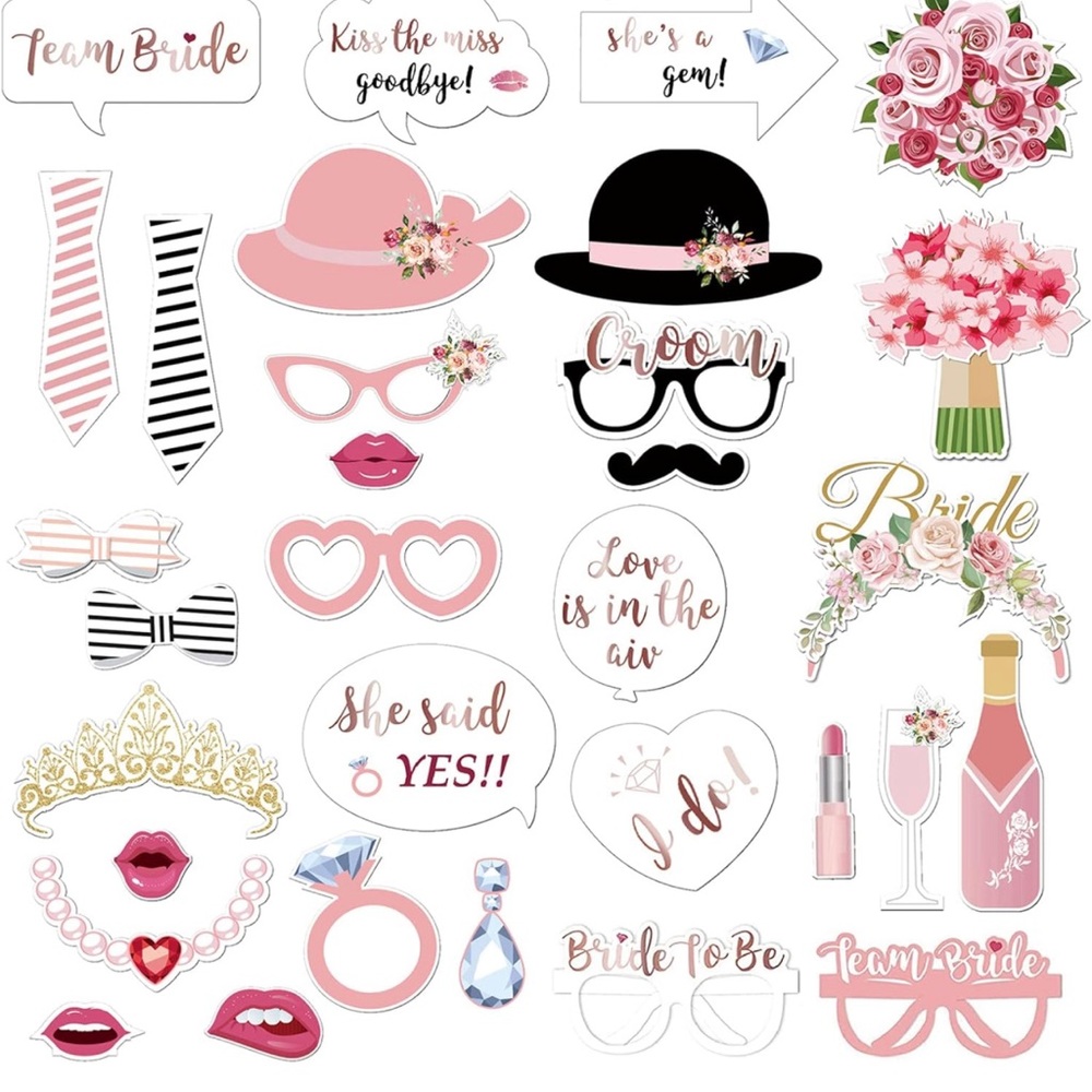 32 piece Wedding, bridal, engagement Photo Booth Props - Picture 1 of 3